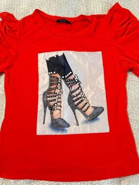 jf j.ferrar Red Tee with Studded Black High-Heel Graphic